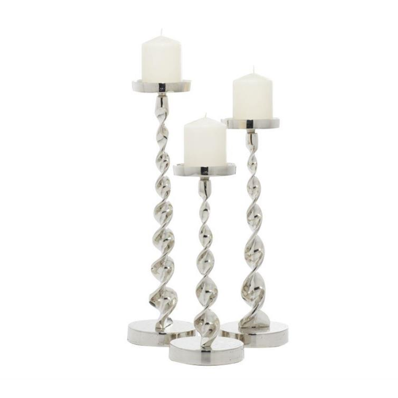 16"H Silver Twisted Candle Holder