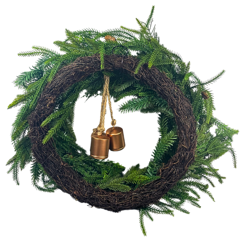 24" Real Touch Pine Wreath w/ Bells