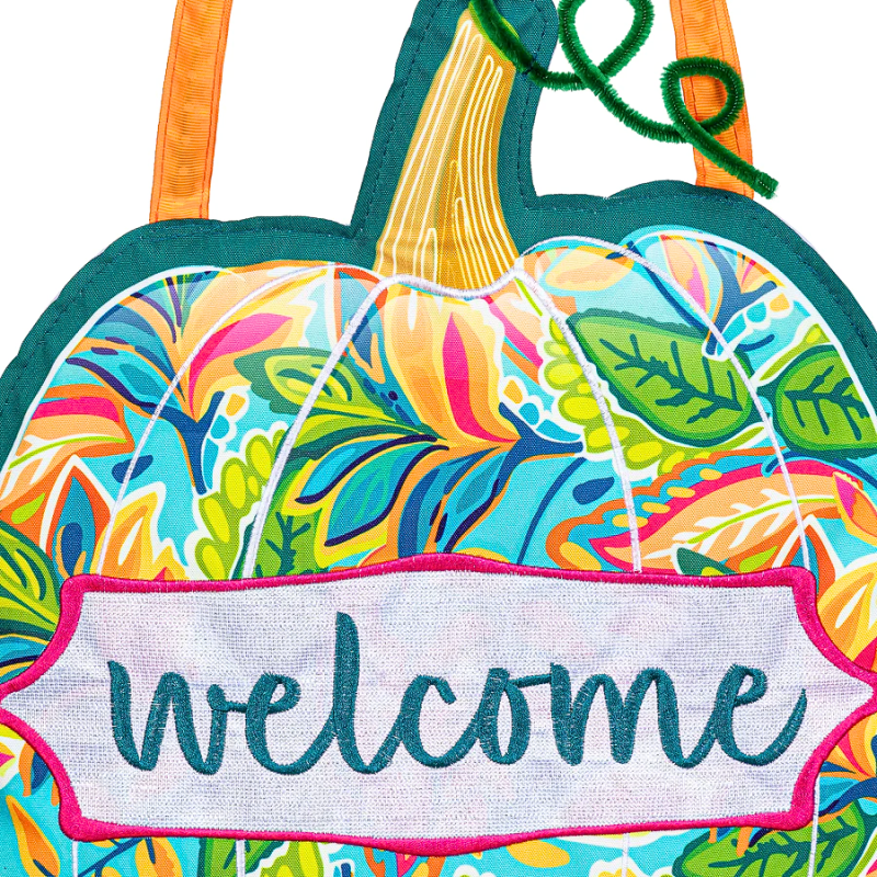Patterned Jacobean Floral Pumpkin Door Décor