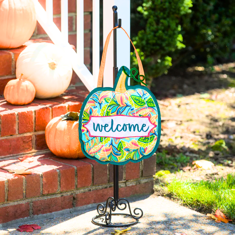 Patterned Jacobean Floral Pumpkin Door Décor