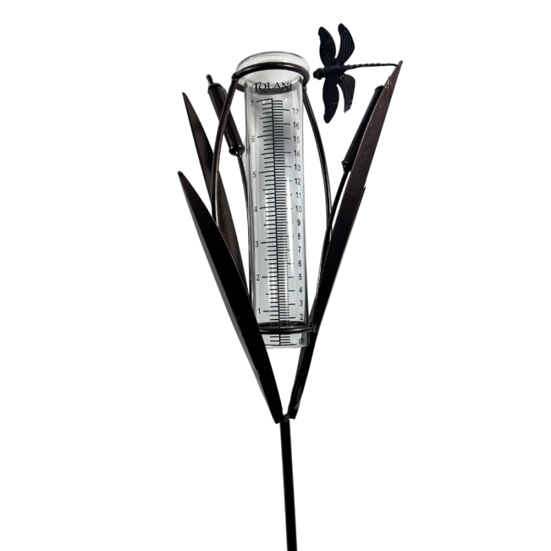 35" Cattails w/ Dragonfly Rain Gage Lawn Art
