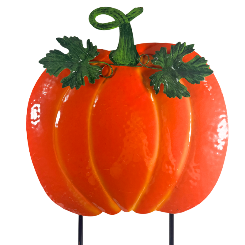 24" Metal Pumpkin Yard Stake- Orange