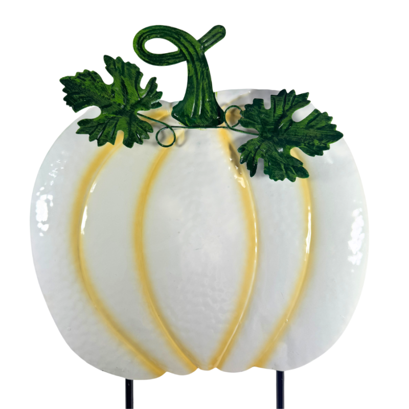 24" Metal Pumpkin Yard Stake- White