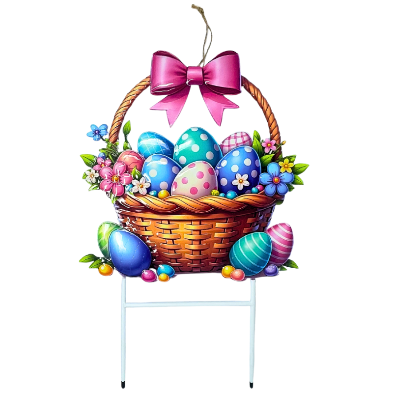 28" Floral Easter Basket Metal Yard Stake