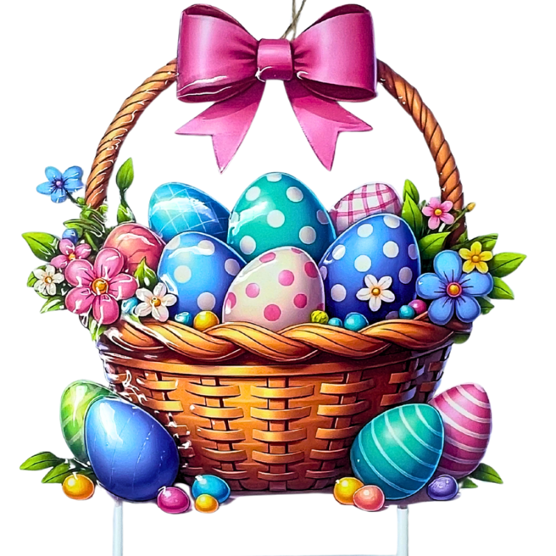 28" Floral Easter Basket Metal Yard Stake