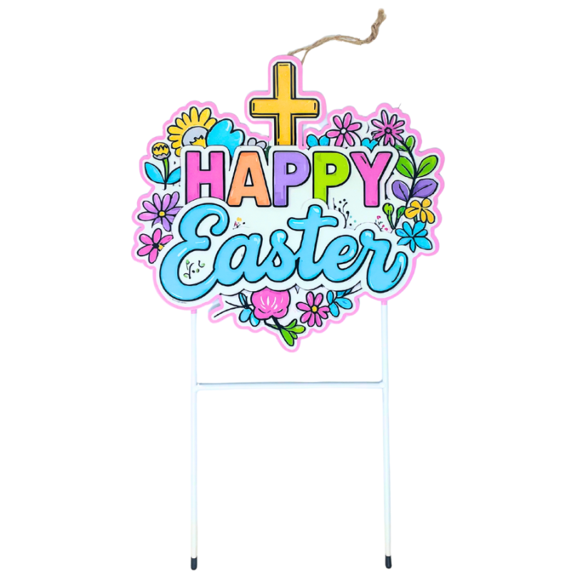 25" Happy Easter Metal Yard Stake - Florals