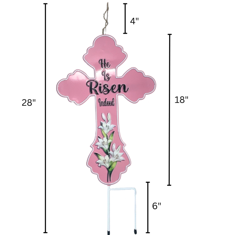 28" He Is Risen Indeed Metal Yard Stake - Pink