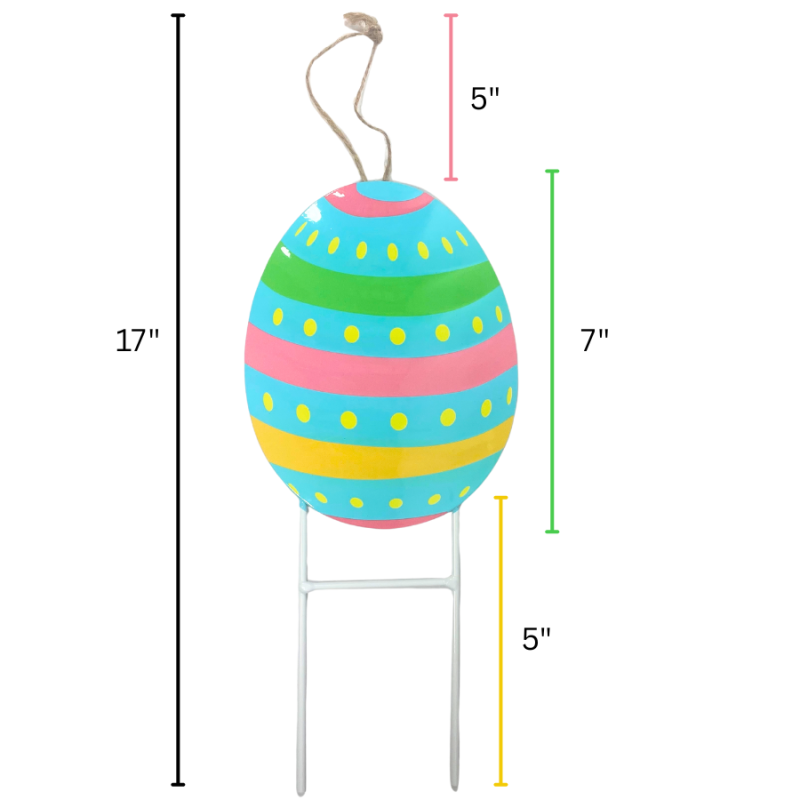 17" Easter Egg Metal Yard Stake - Playful Polka Stripe