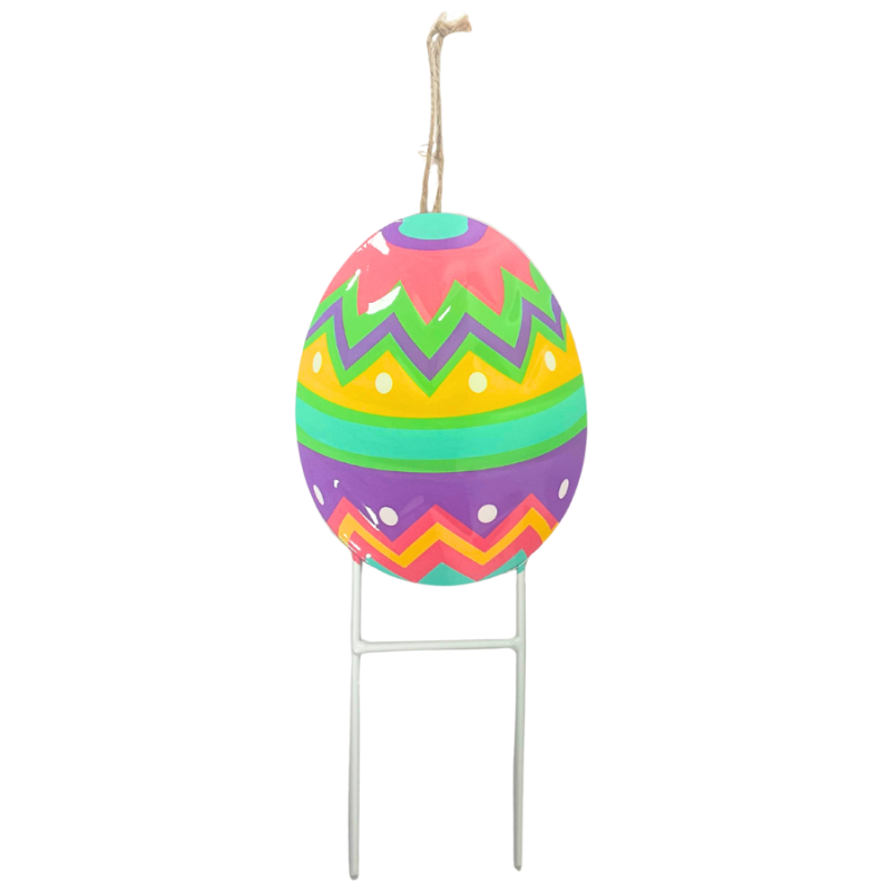 17" Easter Egg Metal Yard Stake - Playful Zig-Zags