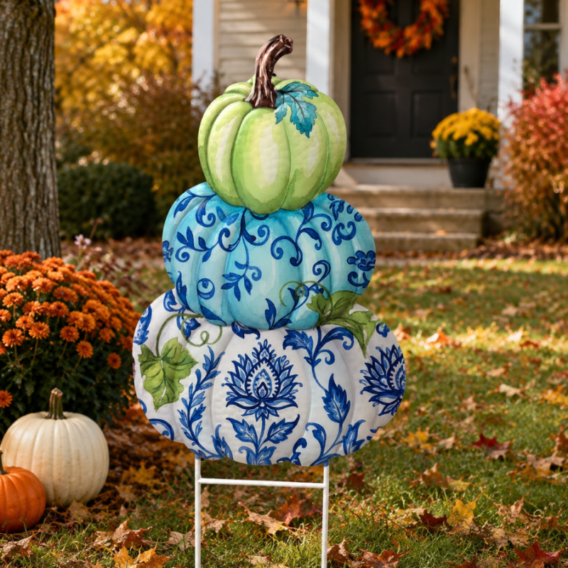 35" Metal Stacked Pumpkin Trio Yard Stake