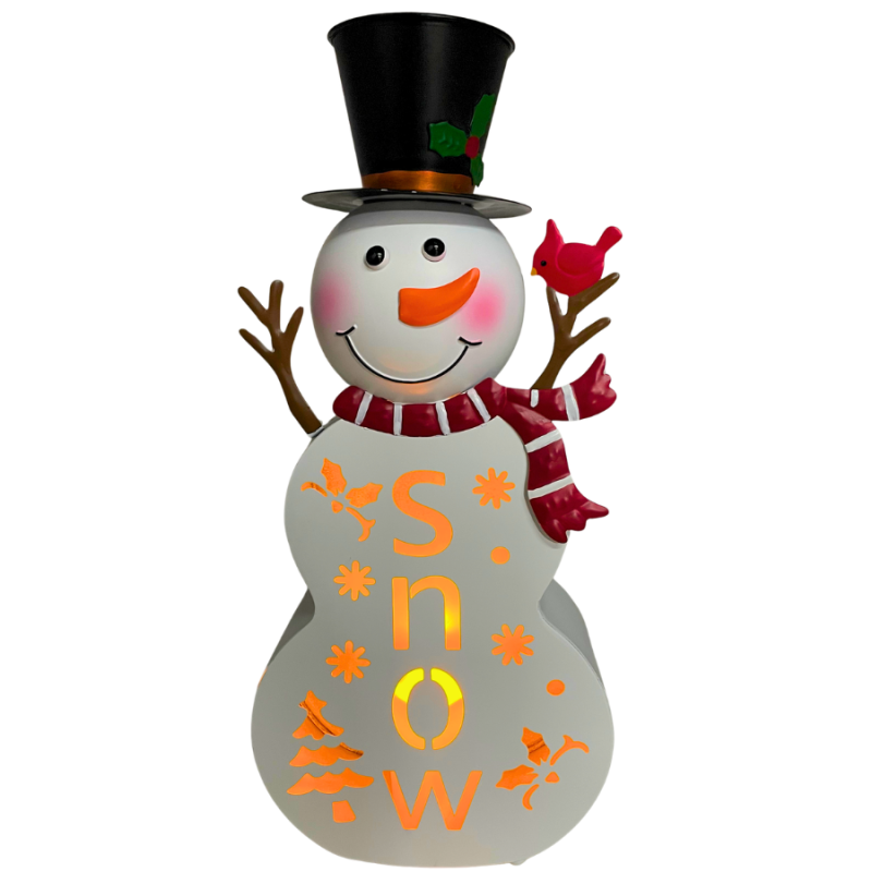 15.5" Metal Snowman w/ LED Candle Decor