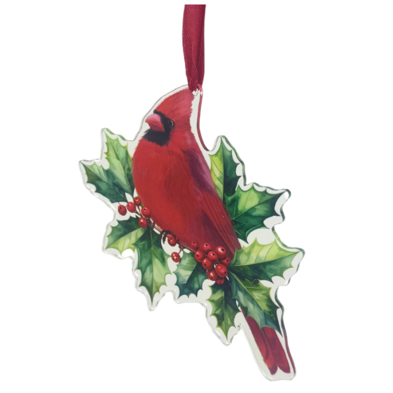 4" Holly Cardinal Ornament
