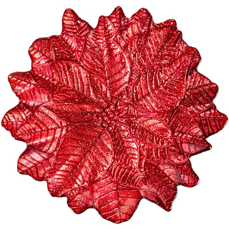 12" Holiday Poinsettia Plate Glass Serving Dish