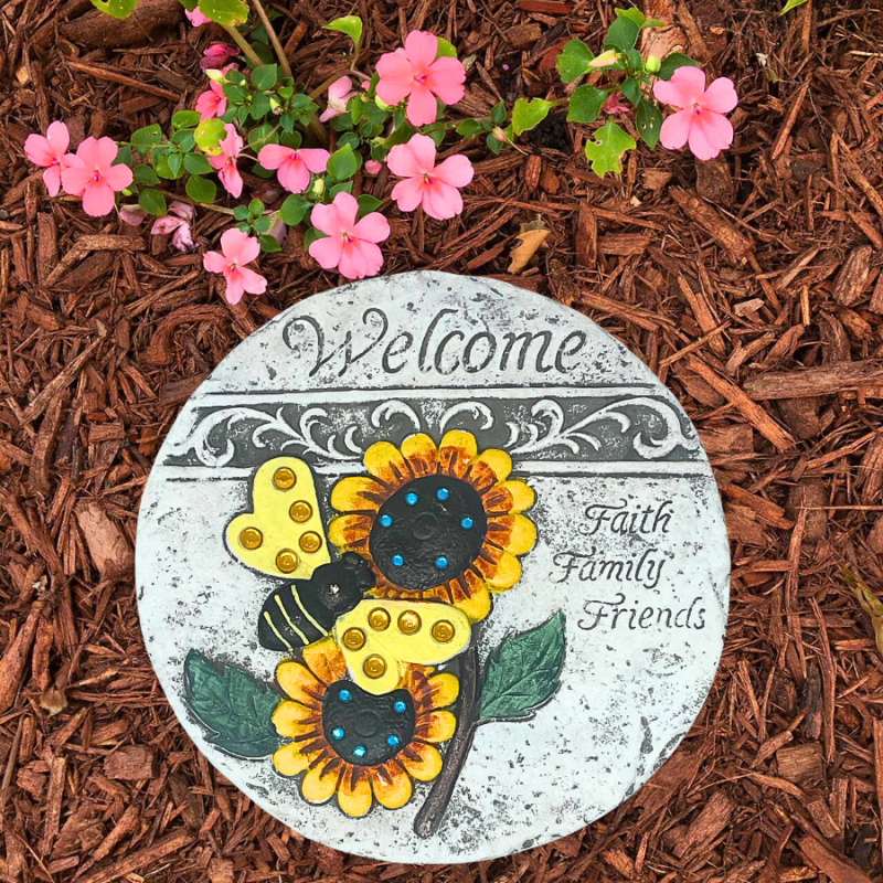 10" Cement Sunflower Welcome Stepping Stone