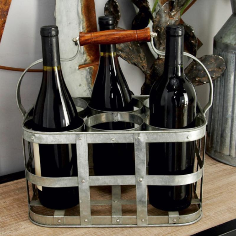 Metal 6 Bottle Basket Wine Holder & Caddy