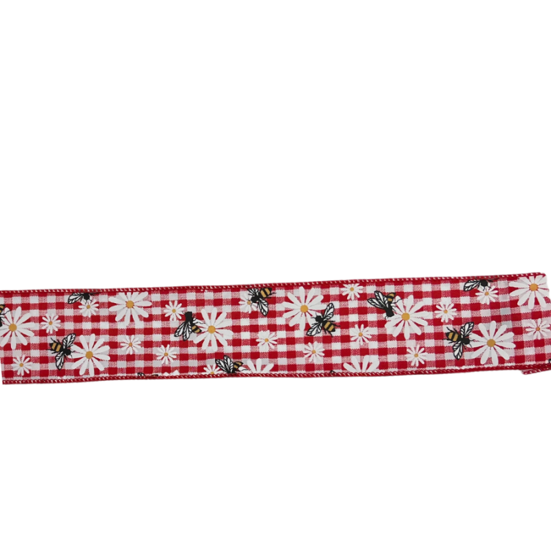 2.5" Red Plaid Ribbon with Bumblebee's and Daisy's