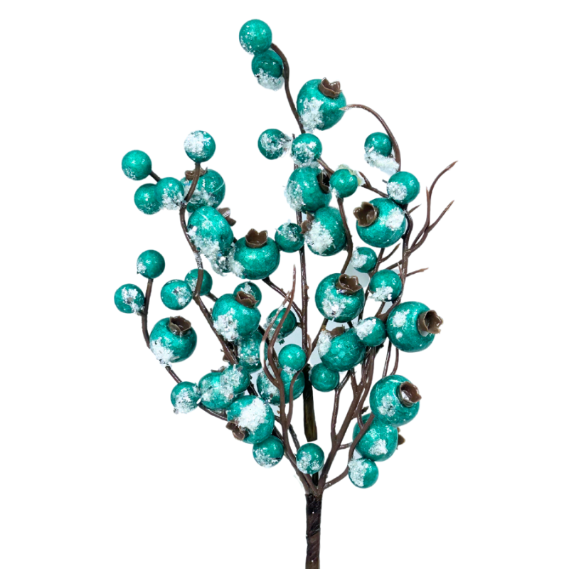 15" Frosted Teal Berry Spray