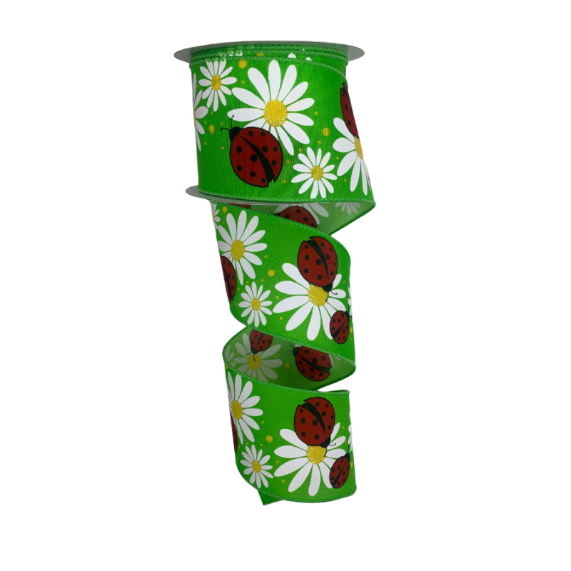 2.5" x 10yd Green Daisy Ladybug