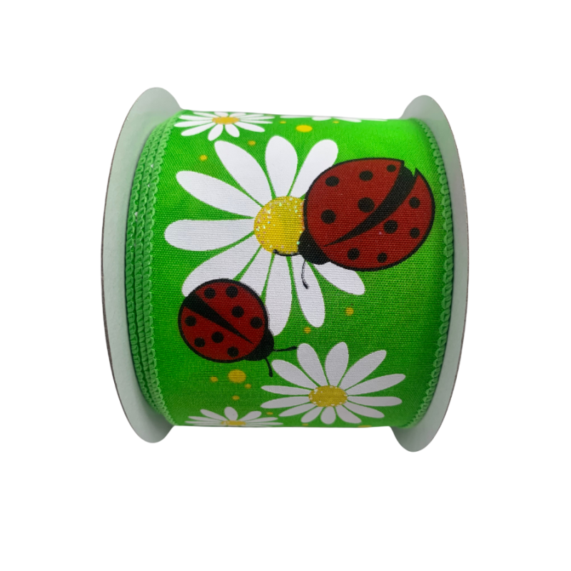 2.5" x 10yd Green Daisy Ladybug