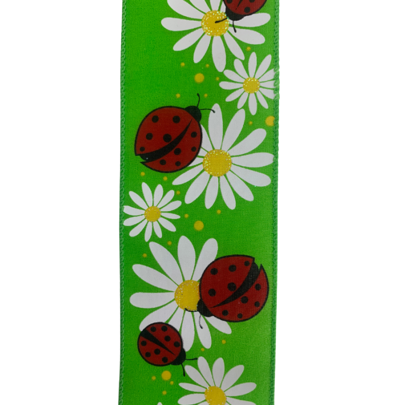 2.5" x 10yd Green Daisy Ladybug