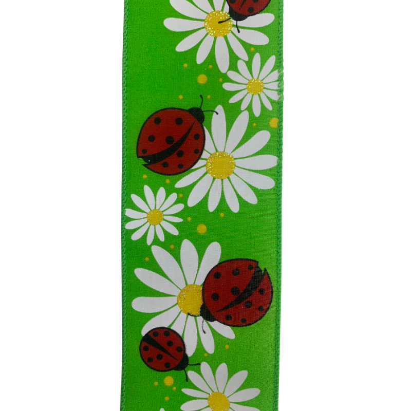 2.5" x 10yd Green Sun Flower Ladybug