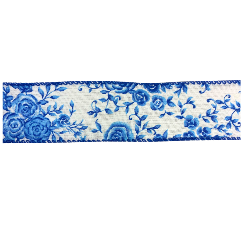 1.5" x 10yd Blue Floral Wired Ribbon