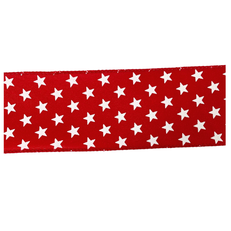2.5" x 10yd White Stars on Red Ribbon