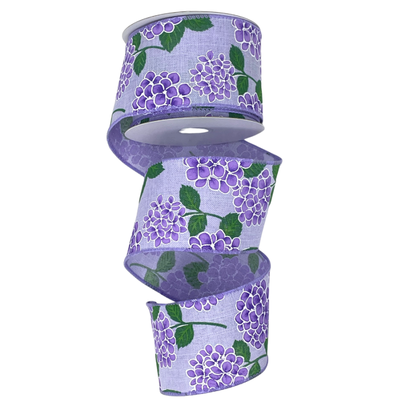 2.5" x 10yd Purple Hydrangeas on Purple Ribbon