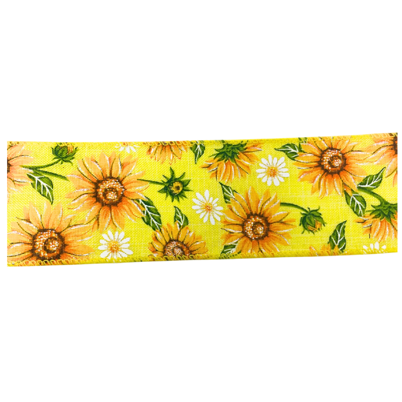 2.5" x 10yd Sunflower Floral on Yellow Ribbon