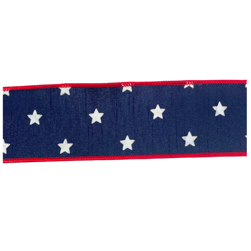 2.5" x 10yd White Stars on Navy Ribbon