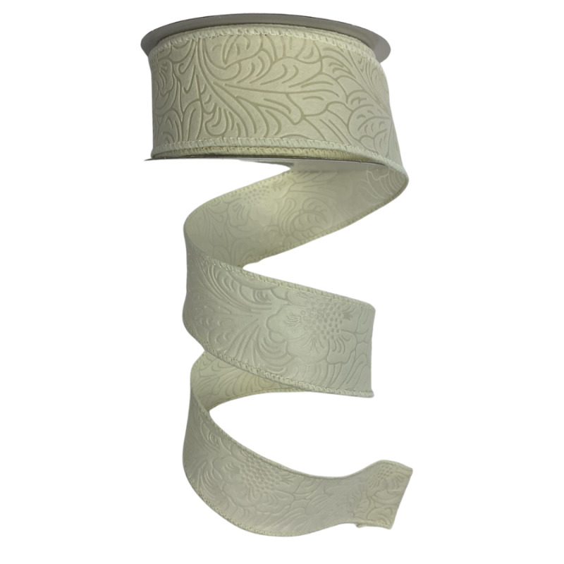 1.5" x 10yd Ivory Embossed Ribbon