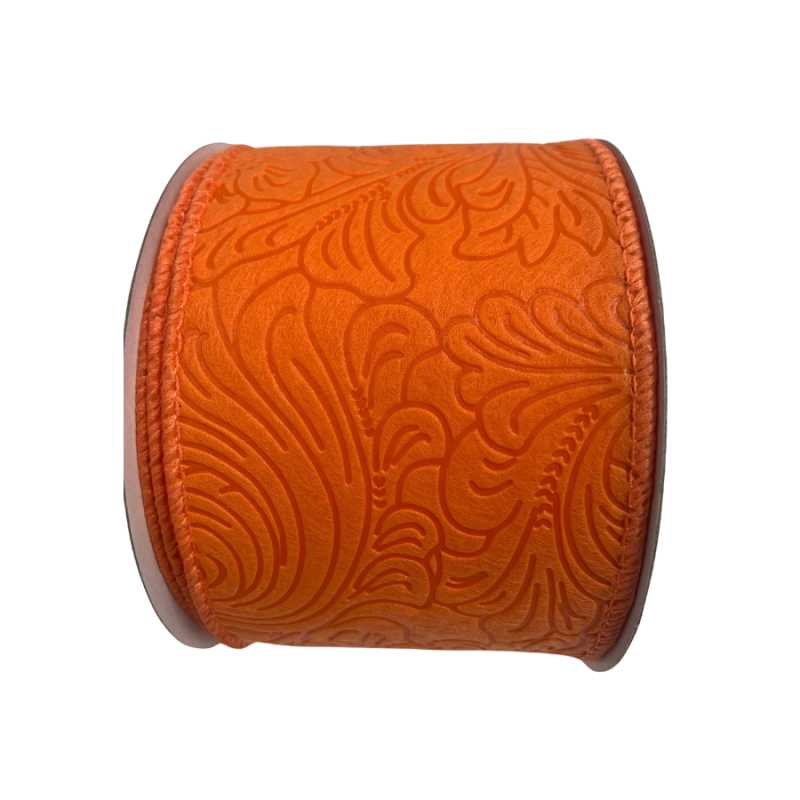 2.5" x 10yd Orange Embossed Ribbon