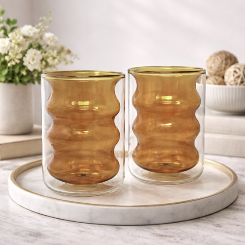 Amber Bubble Glass - Set of 2