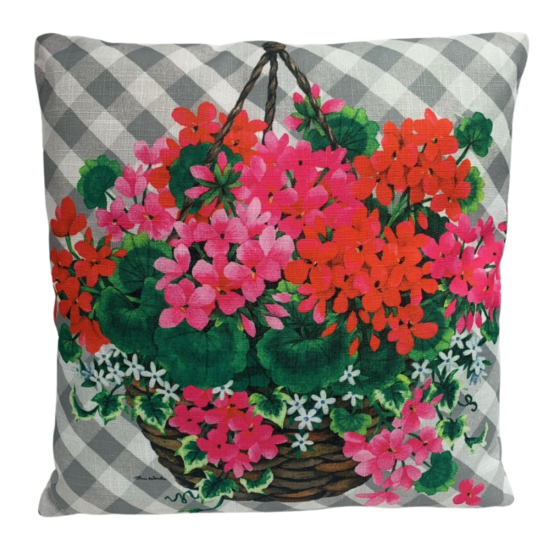 17" Hanging Geranium Outdoor Pillow (A)/(B) Spring Outdoor Pillows