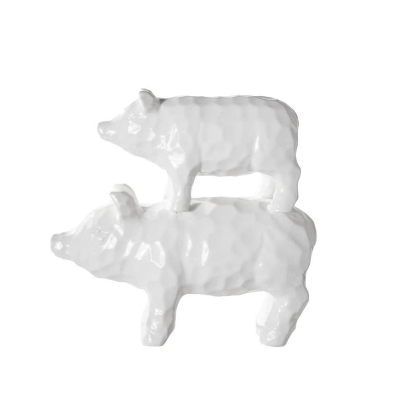 Ceramic Back Standing Pig Statue - White