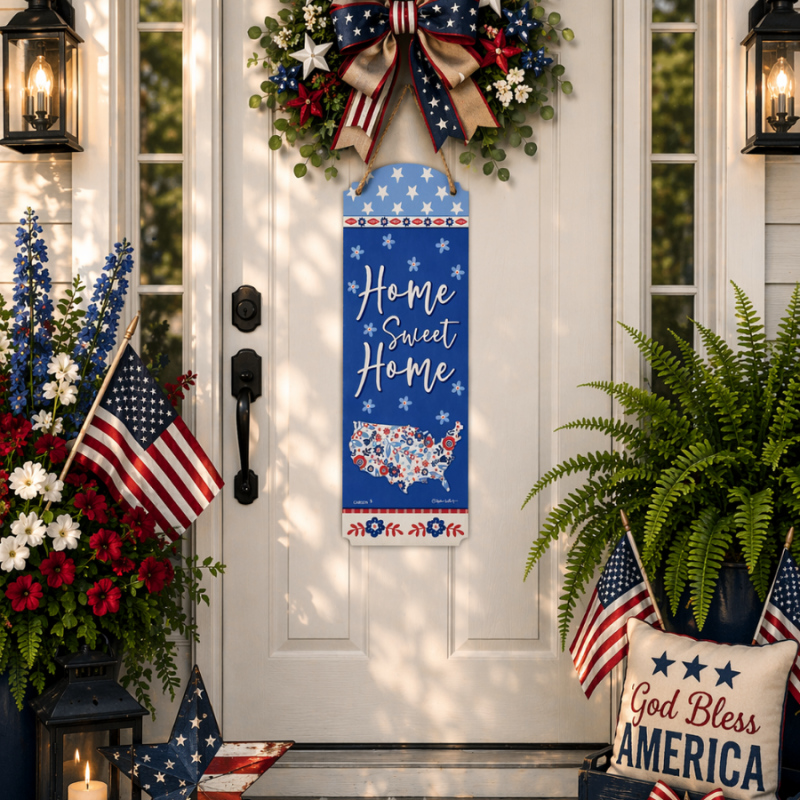 18" Metal Map of America Hanging Sign