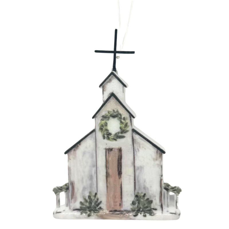 6" White Church Ornament