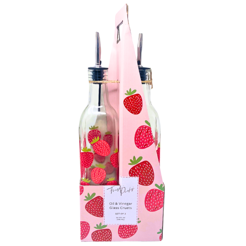 Oil & Vinegar Glass Cruets - Strawberries