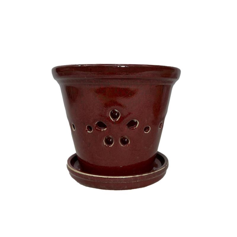 5.5" Orchid Pot with Saucer-Brick Red