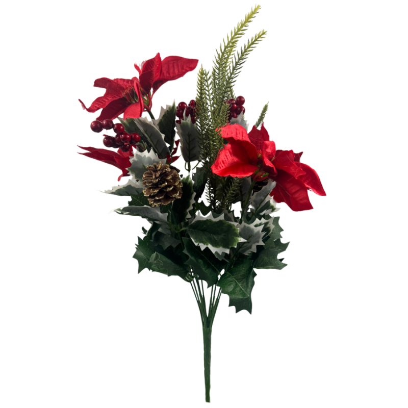 22" Poinsettia & Pine Mixed Bush