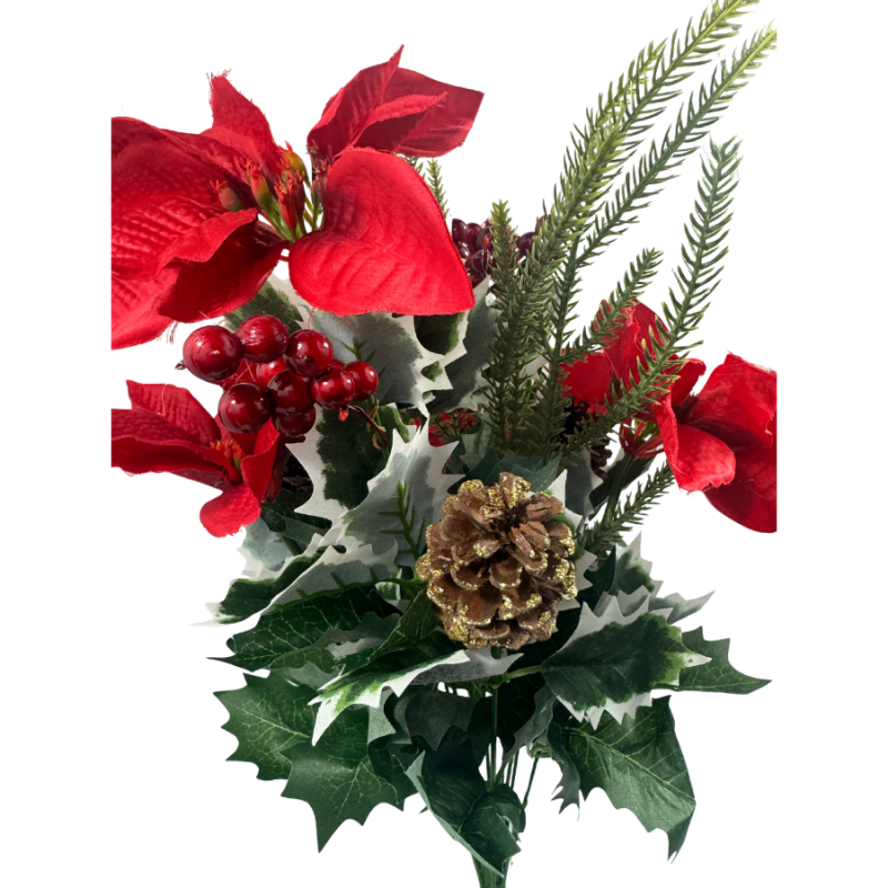 22" Poinsettia & Pine Mixed Bush