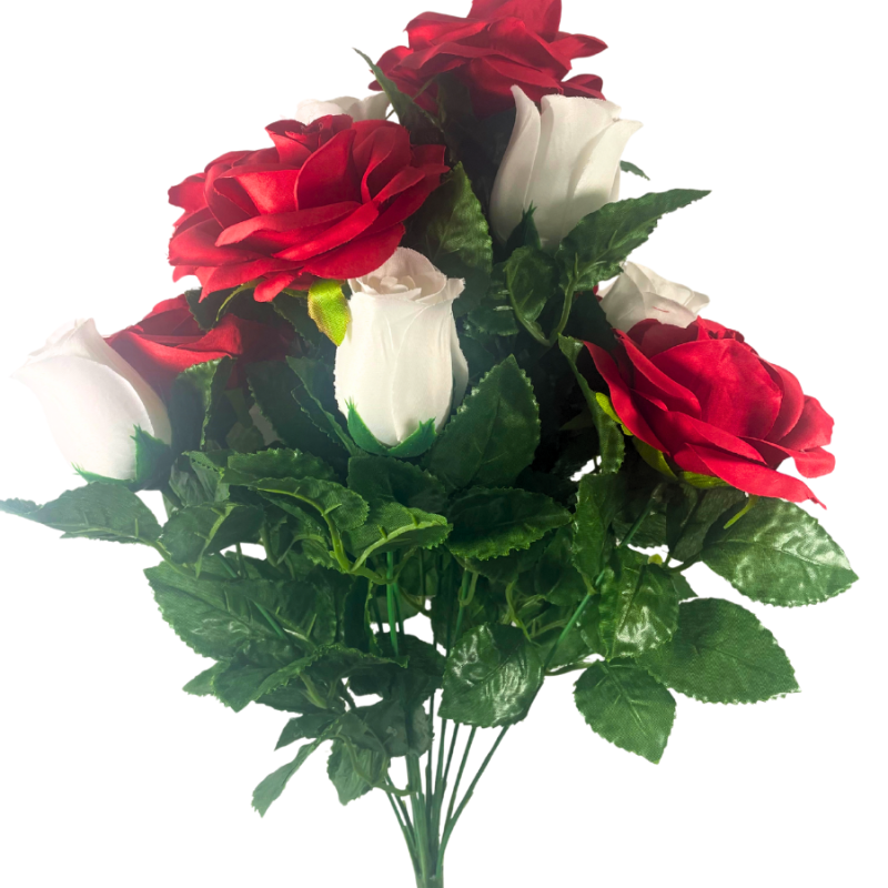 21" Rose & Bud Bush - Red & White