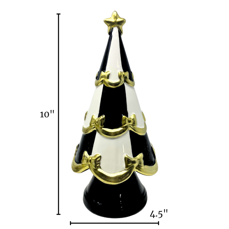 10" Ceramic Black Stripe Gold Bow Tree
