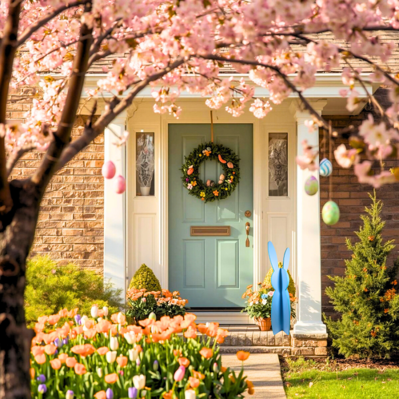 28" Wooden Bunny Stand Decor - Blue