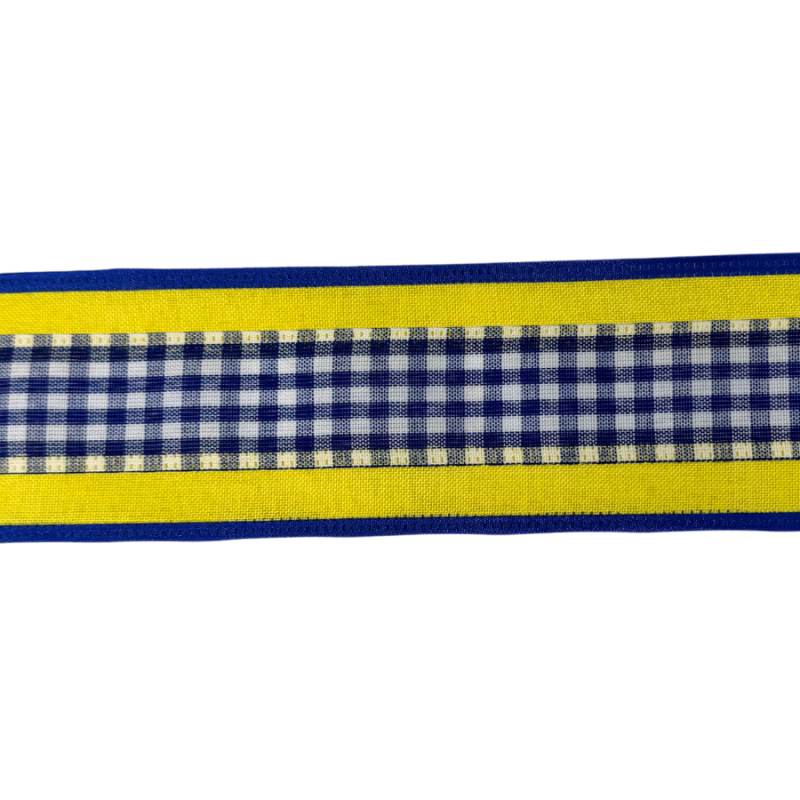 2.5"x10yd Blue Plaid with Yellow Ribbon