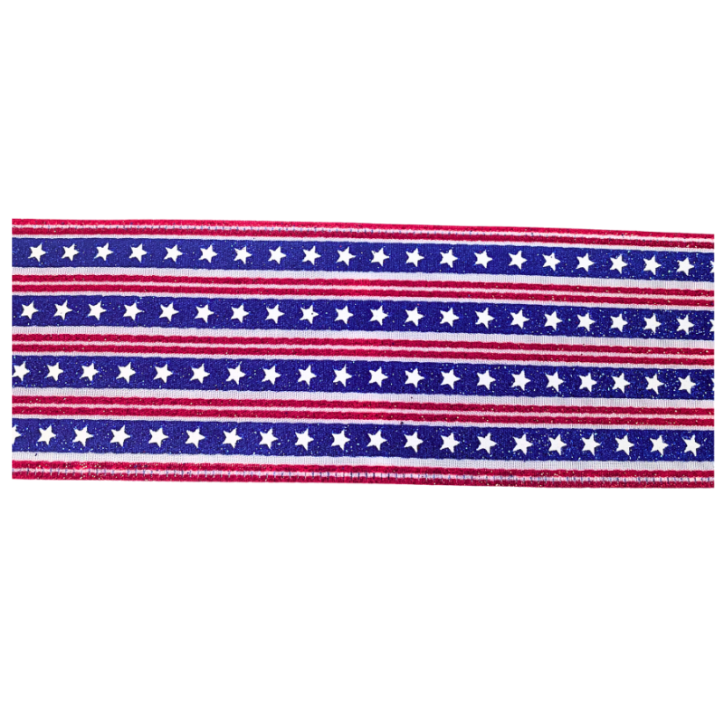 2.5" x 10yd Double Stripes and Stars Glitter Ribbon