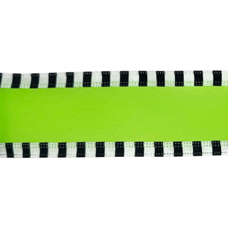 2.5" x10yd Lime with Black & White Gingham Stripe Border