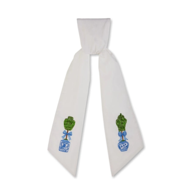 58" Boxwood Ginger Jars Wreath Sash - White/Blue