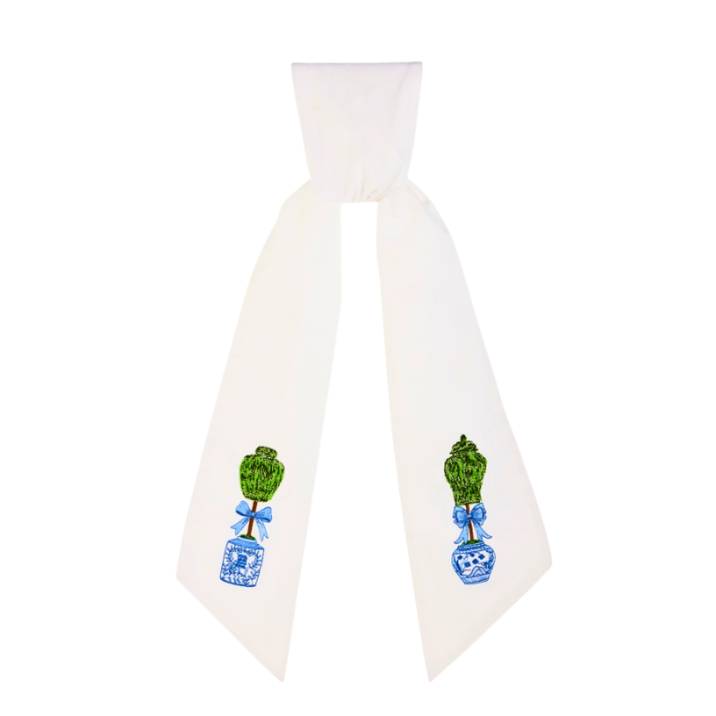 58" Chinoiserie Topiaries Wreath Sash - White/Blue