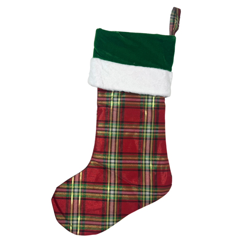 21" Glitter Plaid Stocking